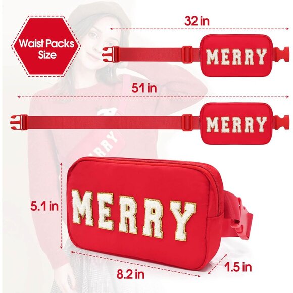 Christmas Fanny Pack Red Nylon Crossbody Bag Adjustable Strap Gift for Girls Boy - Picture 5 of 7